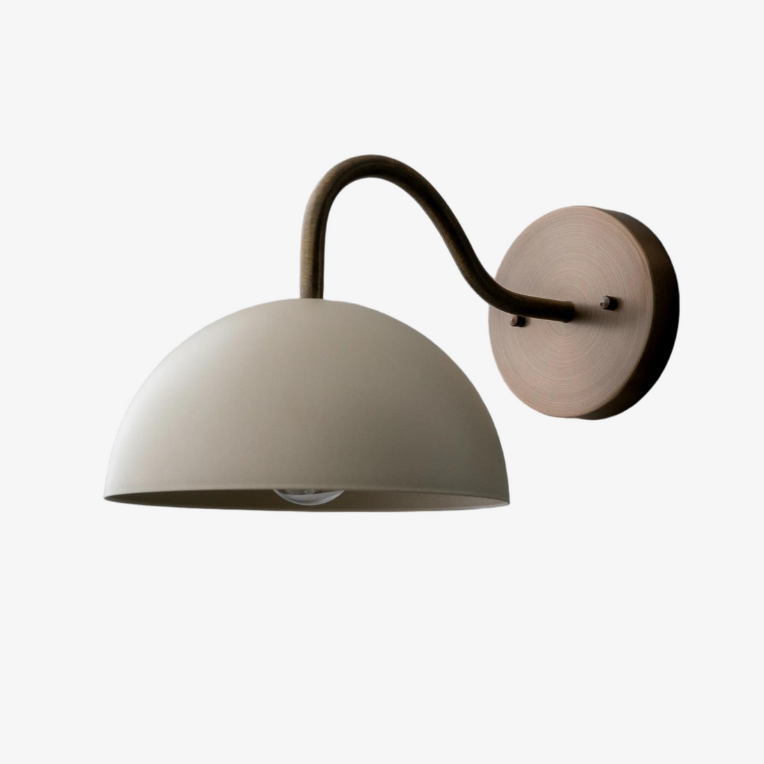 Curva Metal  Industrial Wall Sconce - Curved Brass Arm - Hammered Dome Light Fixture