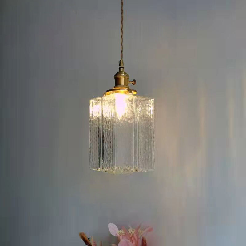 Suspension traditionnelle vintage carrée rectangulaire en verre ondulé à 1 ampoule pour salon