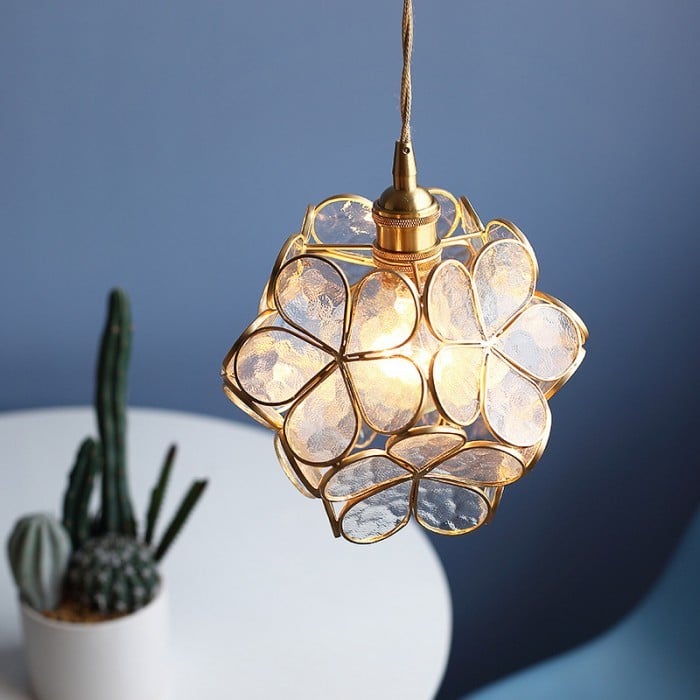 Retro Glass Flower Petal Pendant Lamp
