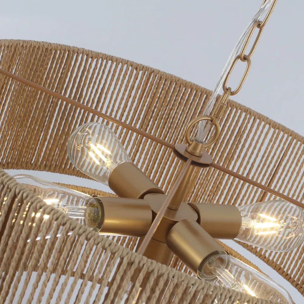 Rattan Boho Chandelier - Natural Rope Pendant Light Design