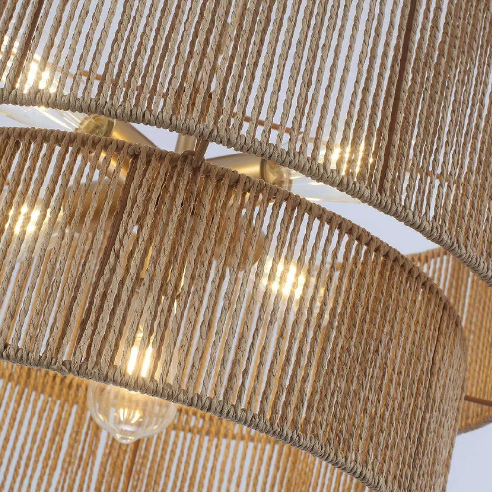 Rattan Boho Chandelier - Natural Rope Pendant Light Design