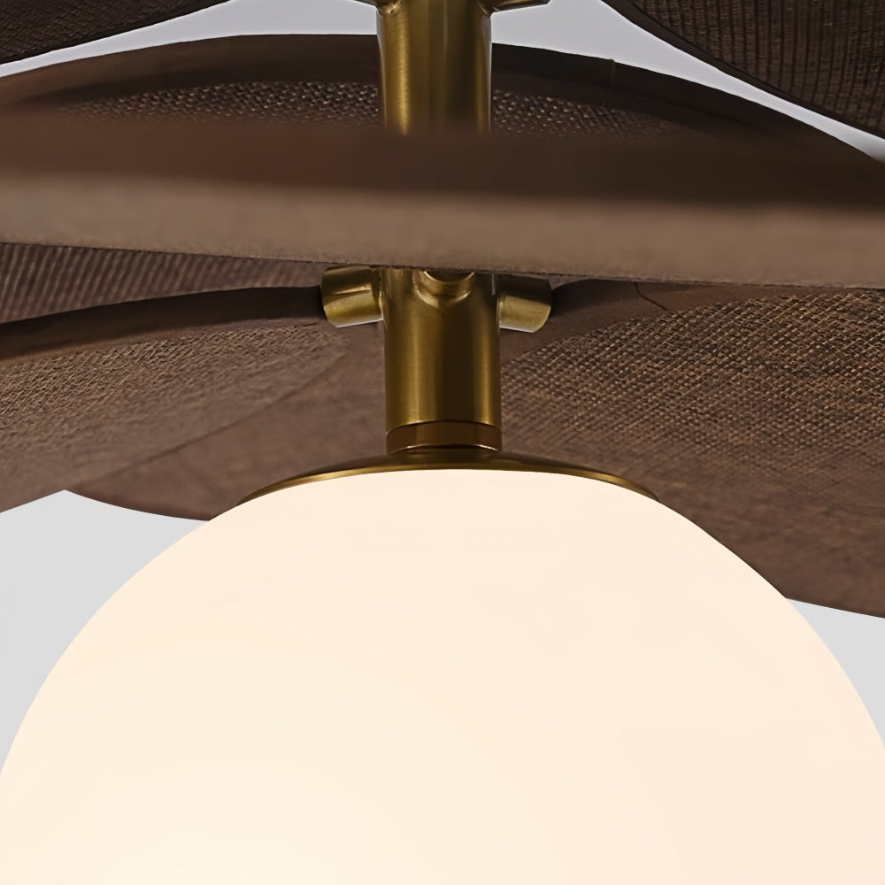 Rattan Petal Ceiling Light – Handcrafted Single Glass Globe Ceiling Lamp