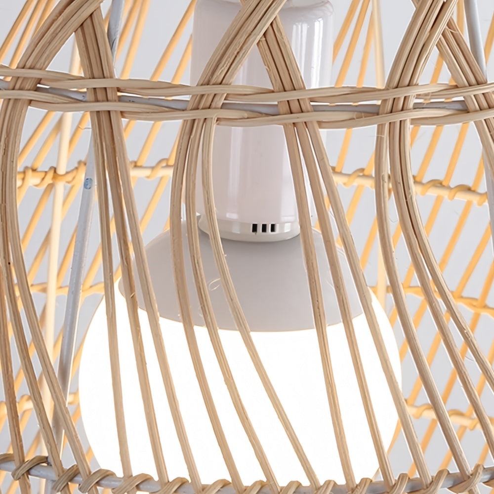 Rattan Pendant Light - Handwoven Wicker Cage Shade