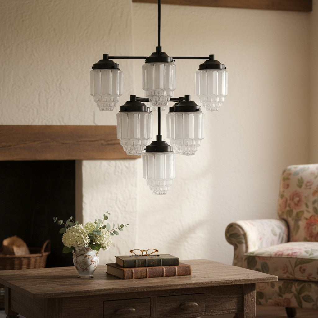 Tierlux Glass Textured Brass Chandelier – Timeless Lighting with Style