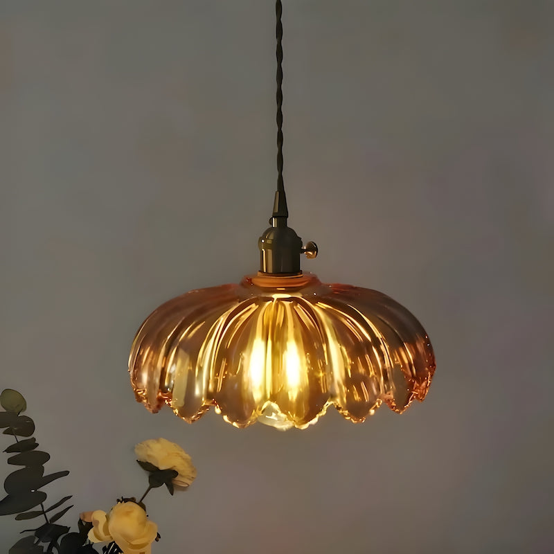 Glass Petal Pendant Lamp – Rustic Style Flower Design Light