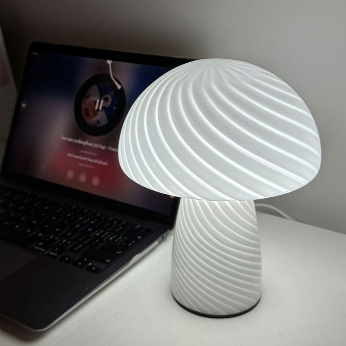 Mushroom Table Lamp – Designer Striped Glass Light for Cozy Spaces