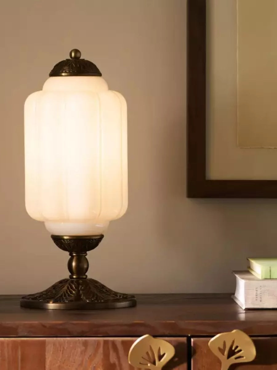 Vintage Green Glass LED Table Lamp