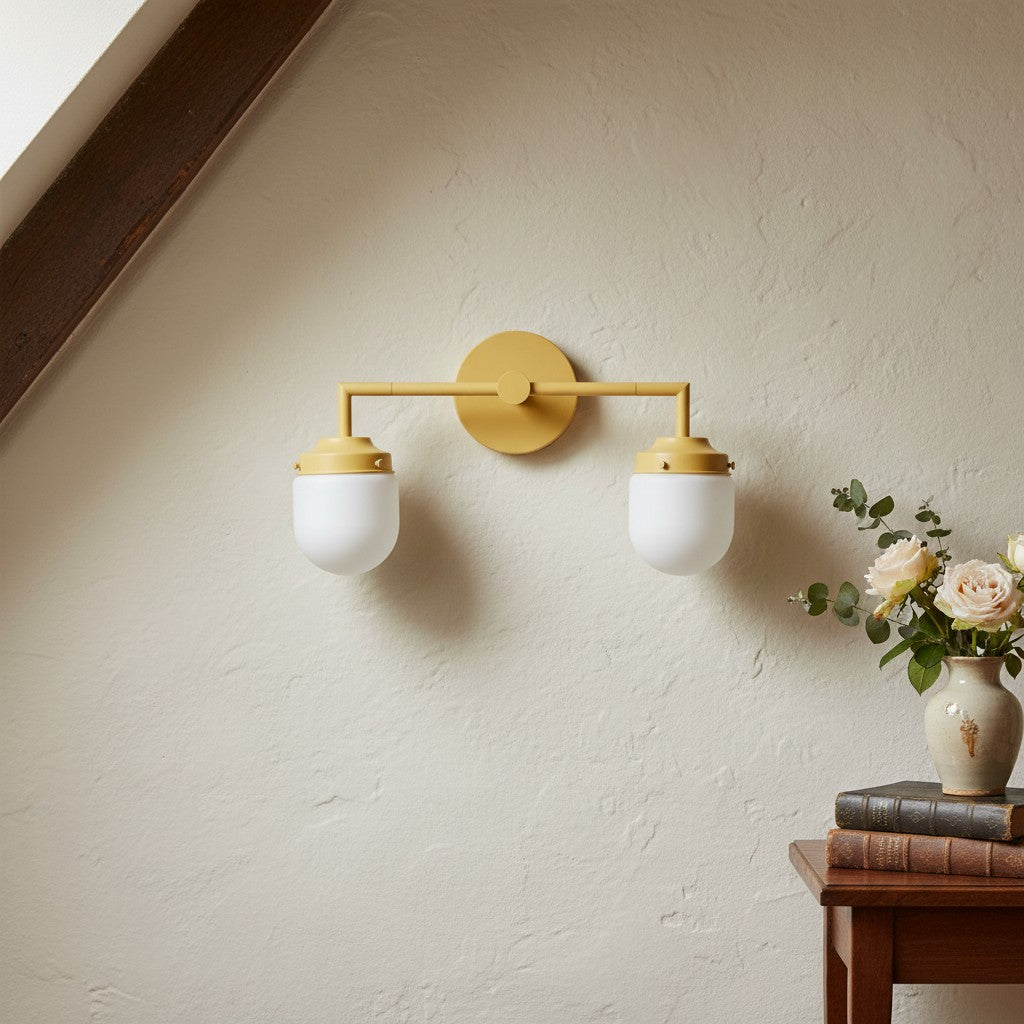 Opalume Glass Double Vanity Light - Vintage Style Bathroom Double Wall Lighting