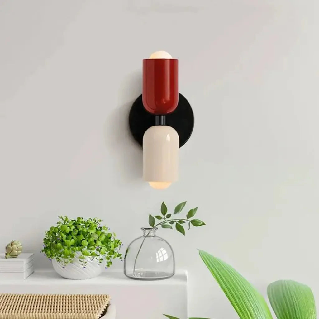 Applique murale à double tête de style morandique – Métal elliptique, multicolore