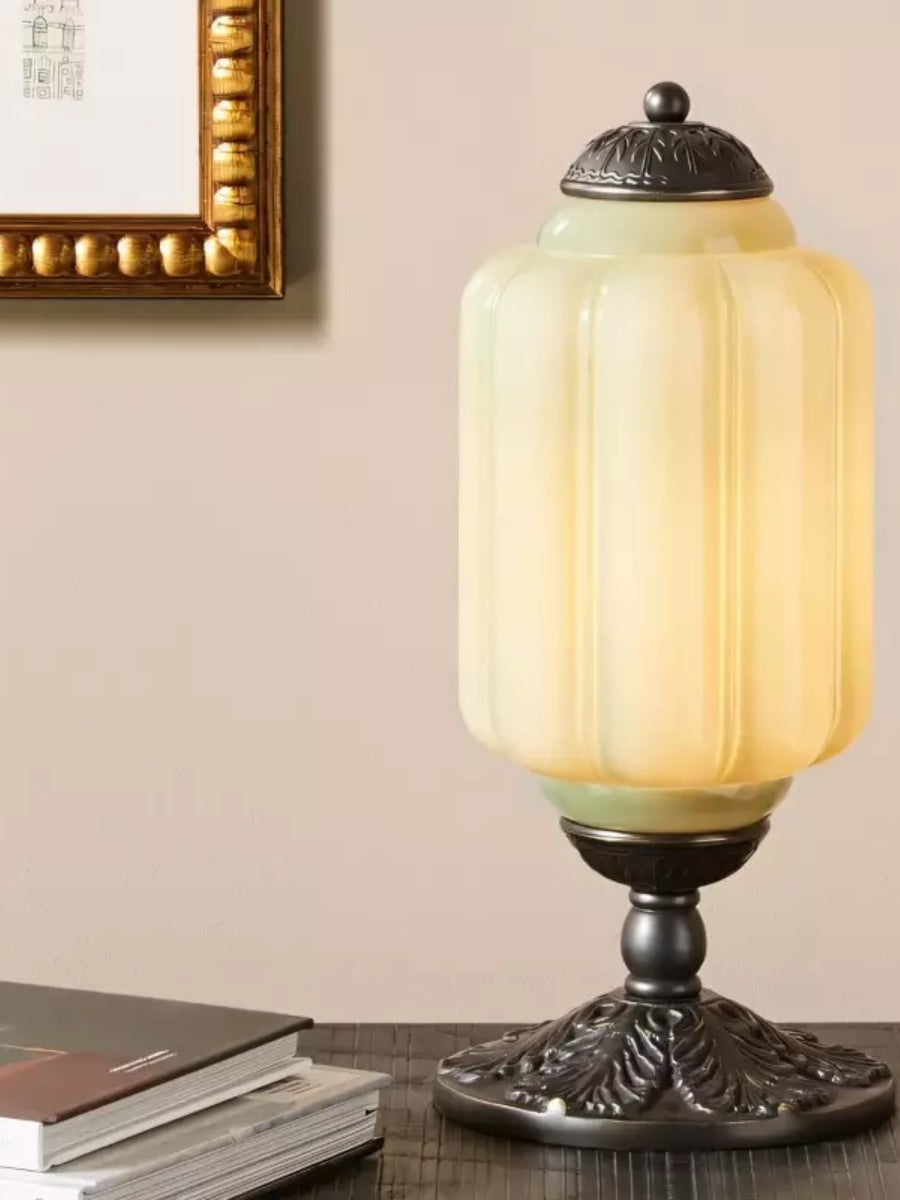 Vintage Green Glass LED Table Lamp