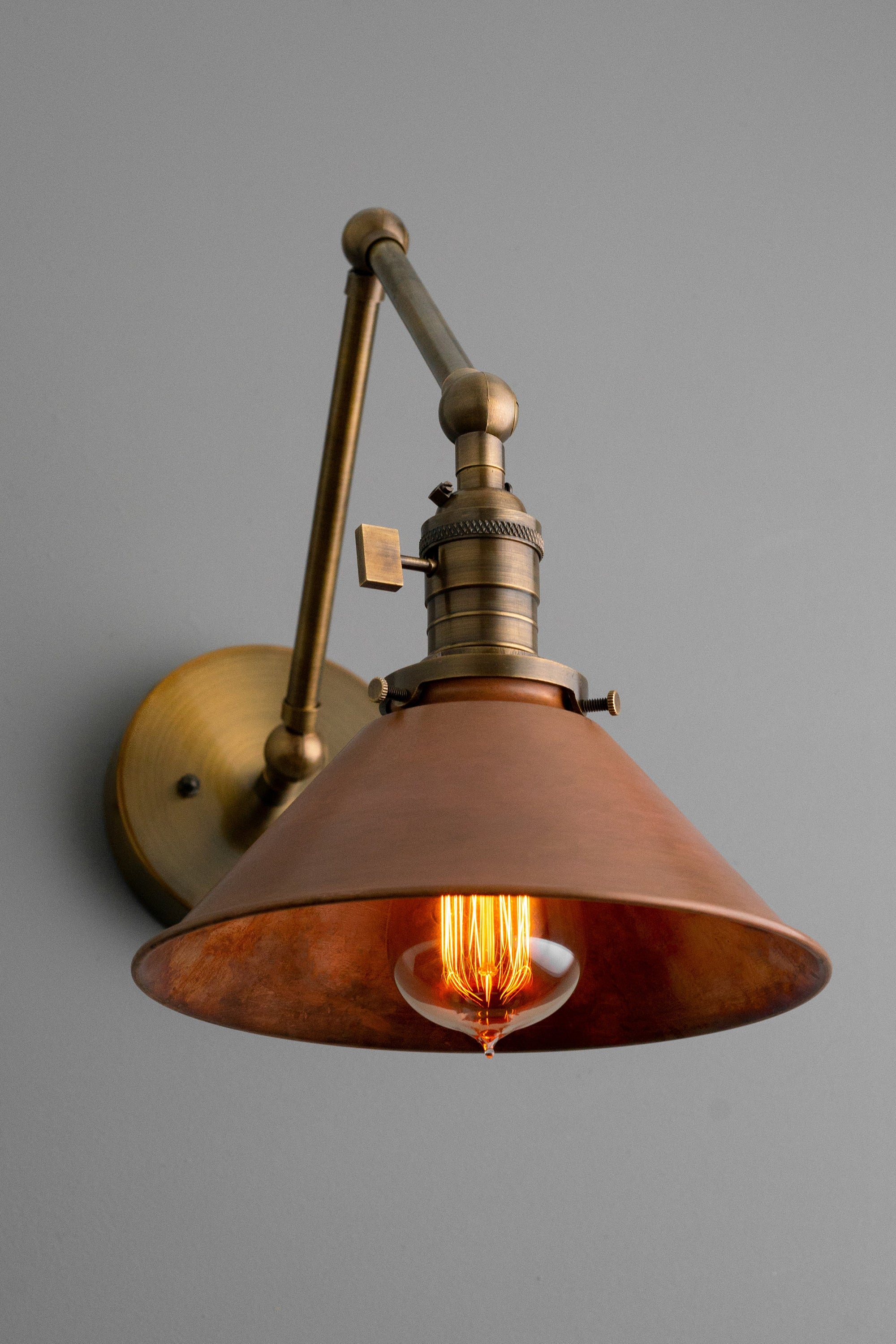 Conique Metal Industrial Wall Sconce with Adjustable Arm - Vintage Copper Cone Shade for Task Lighting