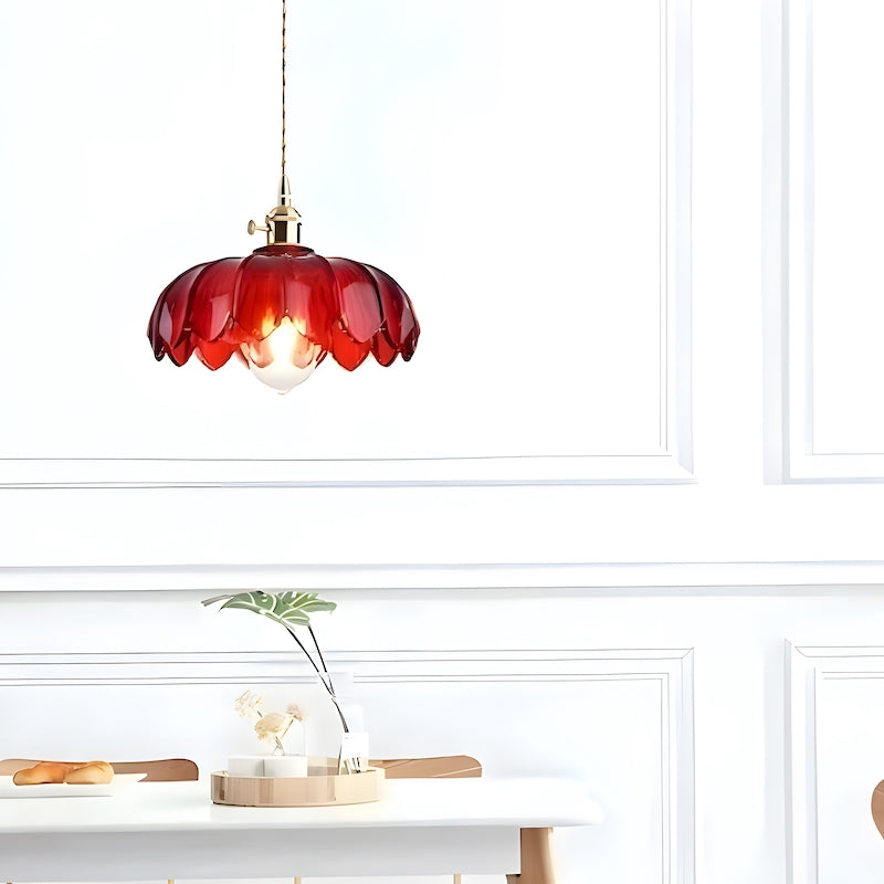 Glass Petal Pendant Lamp – Rustic Style Flower Design Light