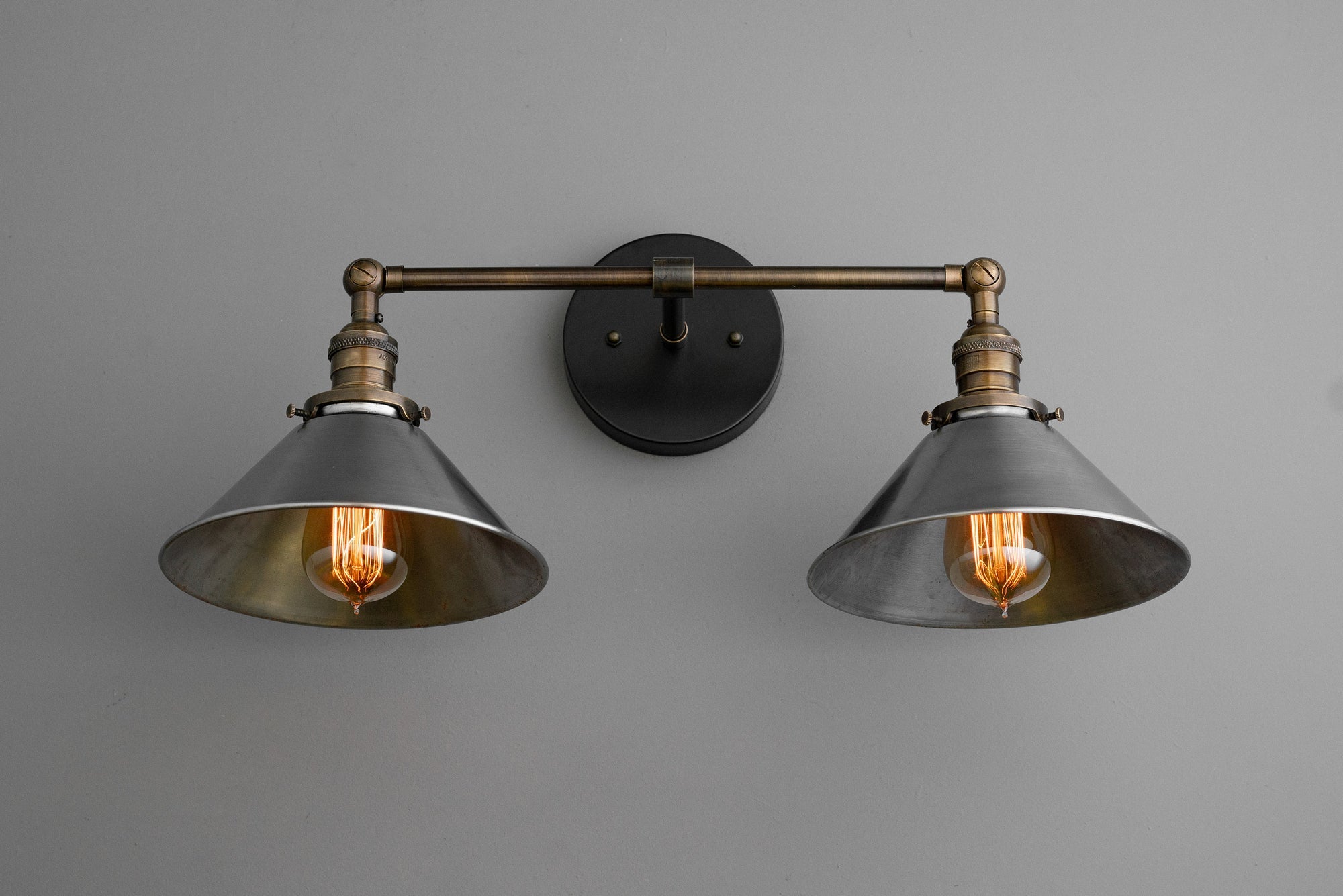 Conique Metal Industrial Wall Sconce with Dual Cone Shades - Vintage Metal Finish