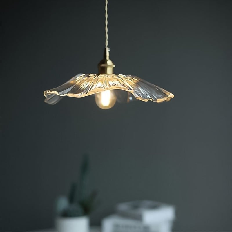 Retro Lotus Glass Pendant Light For bedroom