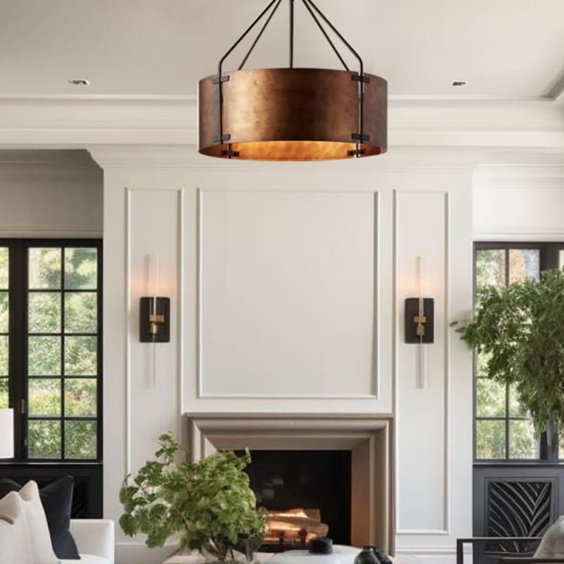 Suspension tambour vintage – Laiton de haute qualité, lumière chaude, installation facile