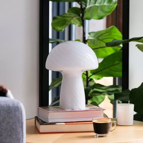 Mushroom Table Lamp – Designer Striped Glass Light for Cozy Spaces