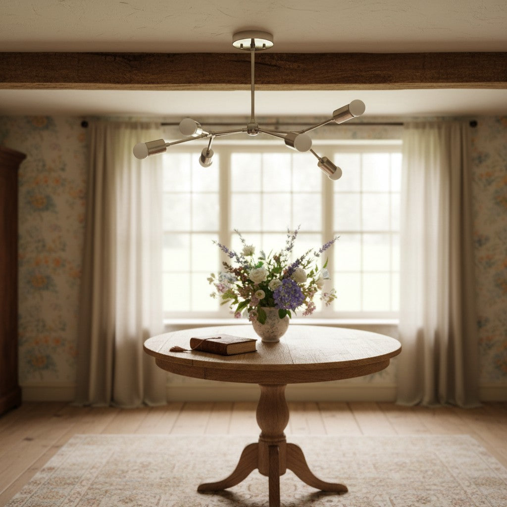 Mobilux Line Industrial Geometric Chandelier - Chrome Nickel Ceiling Light