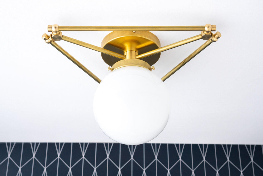 Glorica Glass Geometric Brass Pendant Light - Hand-Blown Globe Design