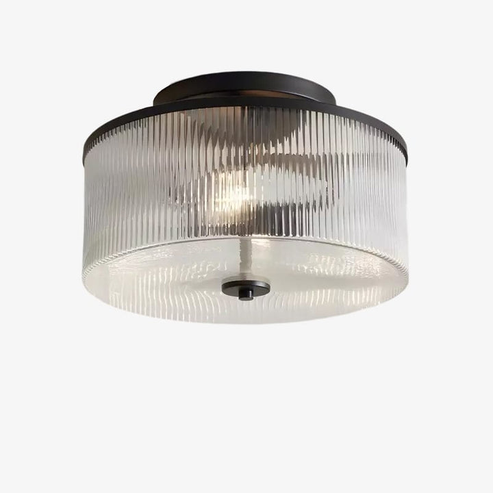 Drum Ribbed Glass Ceiling Lamp - Vintage Farmhouse Flush Mount