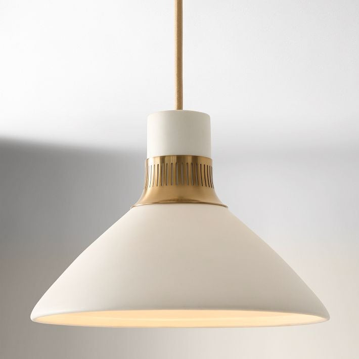 Suspension en porcelaine Calvor – Abat-jour ivoire avec touches de bronze champagne