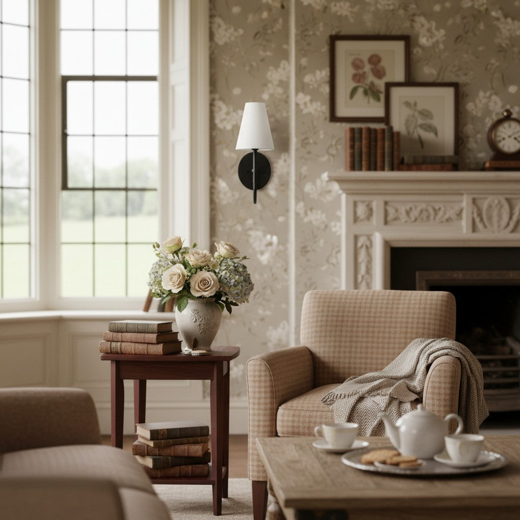 Curva Metal Collection Traditional Wall Light - Brass Finish with Shade