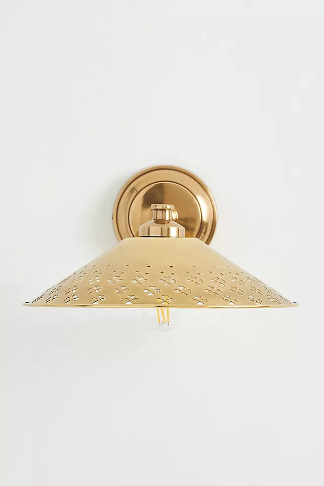 Auriglow Modern Wall Sconce – Brass Perforated Light for Bedroom or Hallway