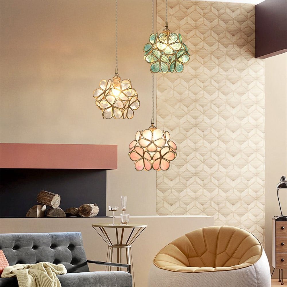 Retro Glass Flower Petal Pendant Lamp