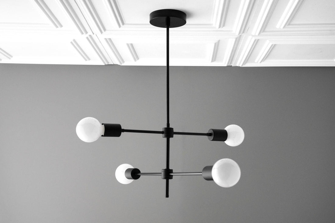 Mobilux Line Black and Brass Chandelier - Contemporary Globe Ceiling Hanging Light