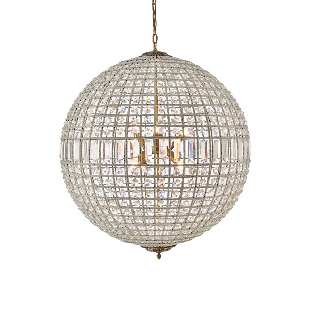 Vintage Brass Crystal Globe Chandelier for Sophisticated Lighting