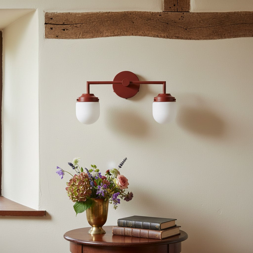 Opalume Glass Double Vanity Light - Vintage Style Bathroom Double Wall Lighting