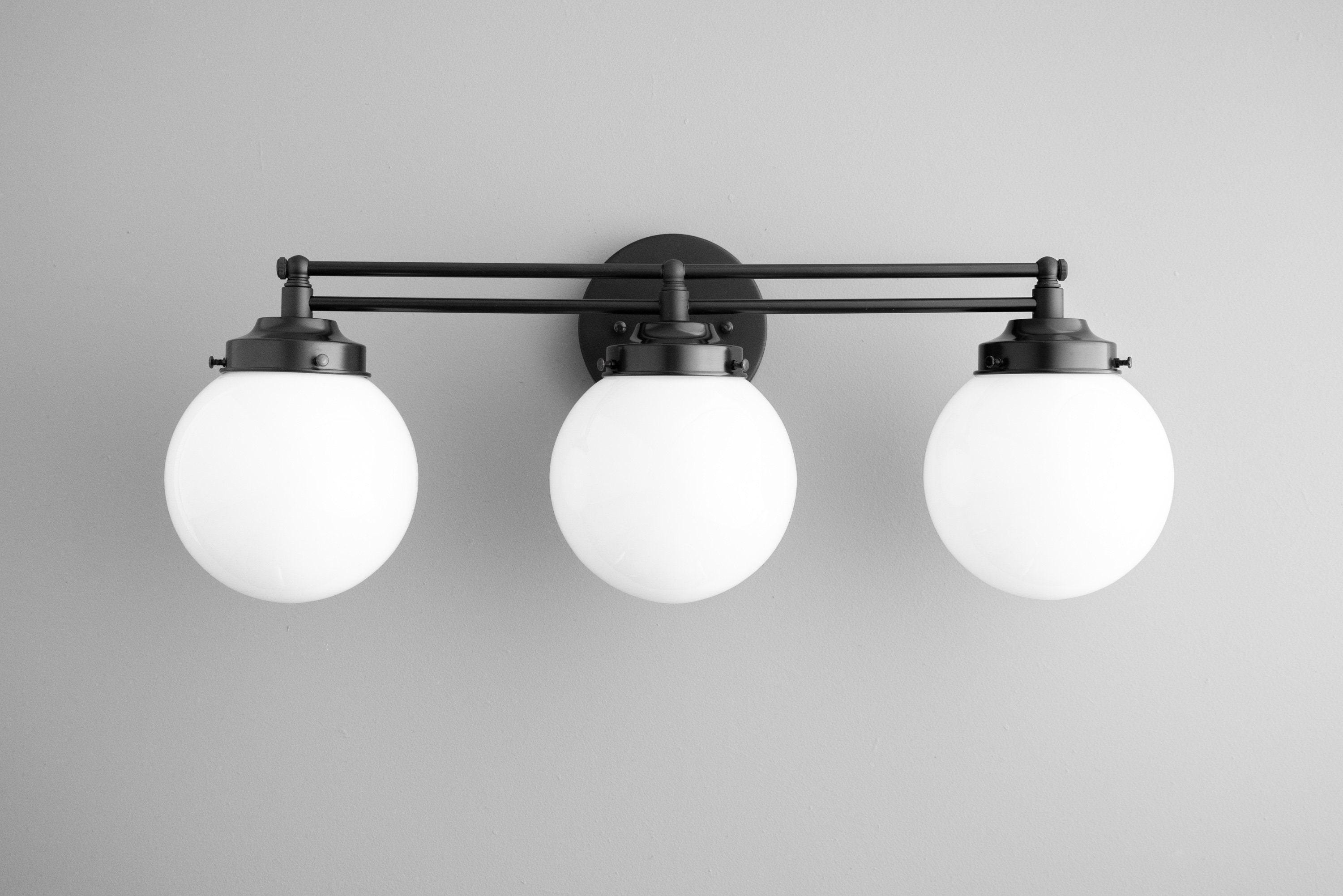 Glorica Glass Contemporary Vanity Light - 3 Light Globe Bathroom Fixture Opal Glass