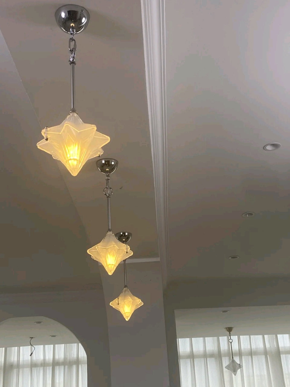 Art Deco Astris Elara Star Pendant Light-Frosted Glass Pendant with Geometric Style