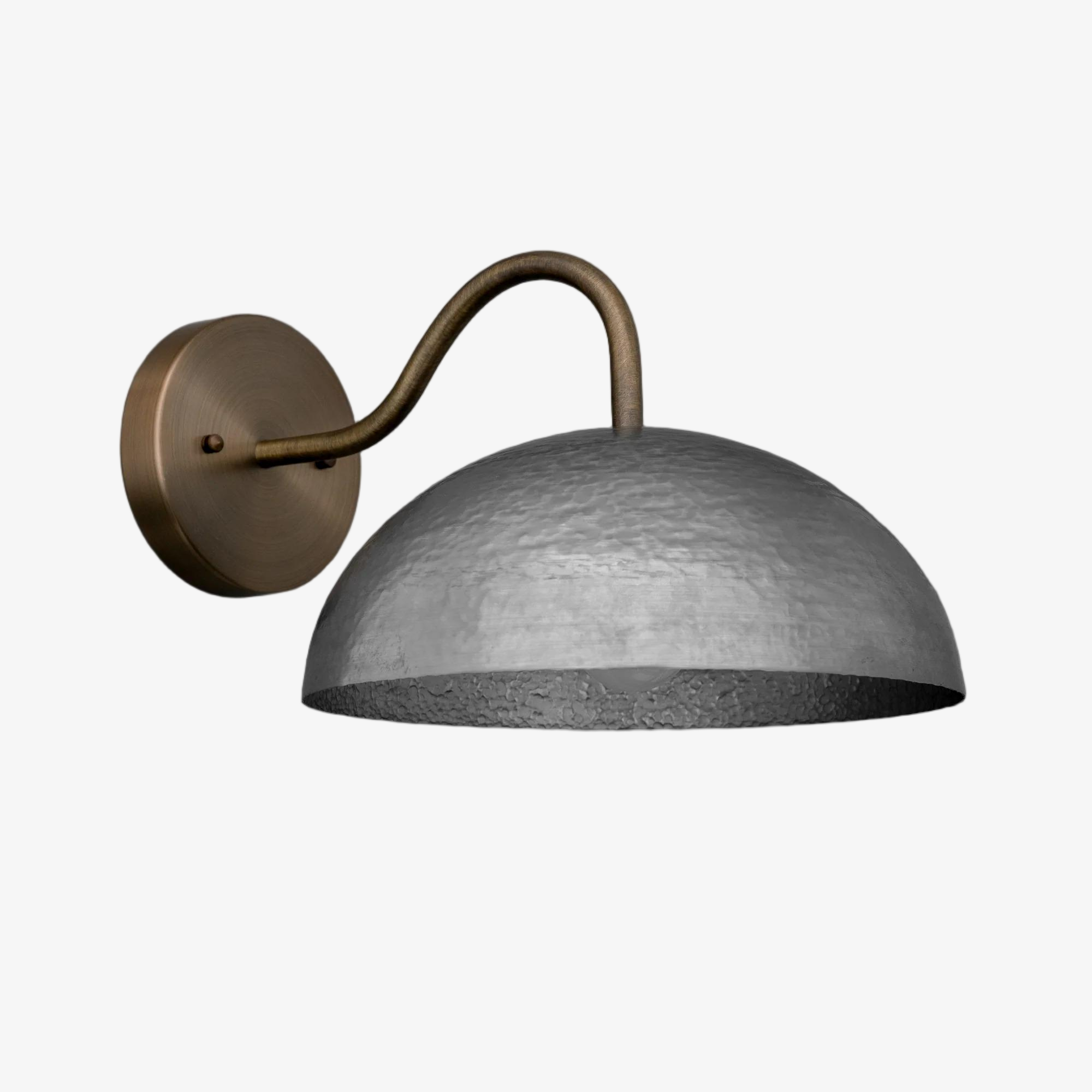 Curva Metal  Industrial Wall Sconce - Curved Brass Arm - Hammered Dome Light Fixture