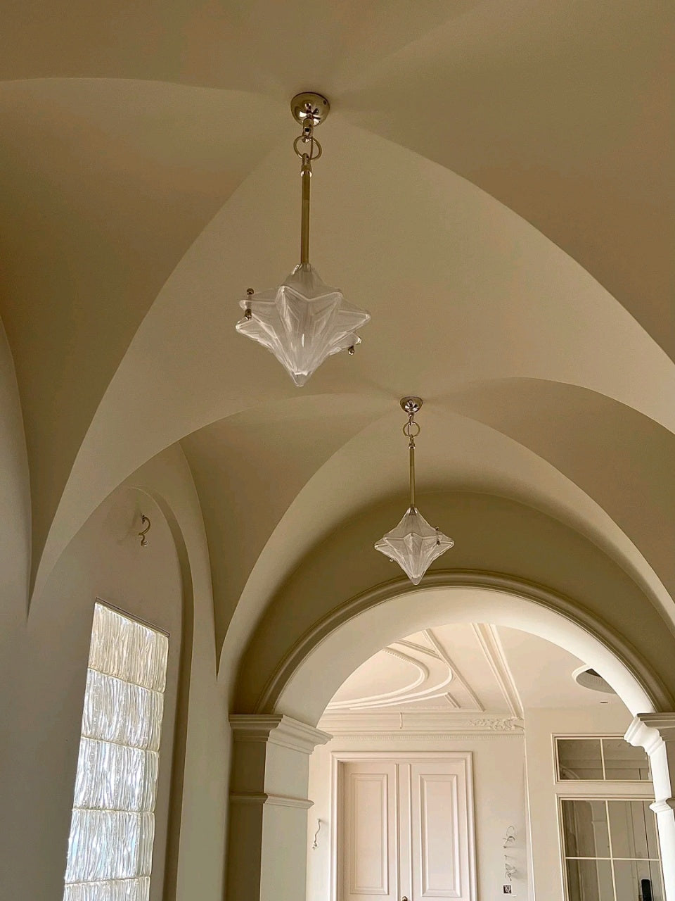 Art Deco Astris Elara Star Pendant Light-Frosted Glass Pendant with Geometric Style