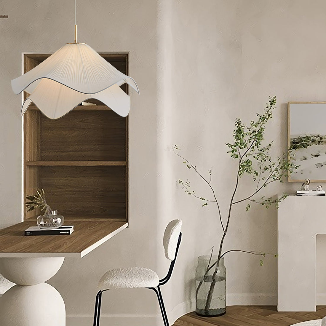 Ethereal Pleated Fabric Bloom Pendant Lamp - French Floral Design Fixture