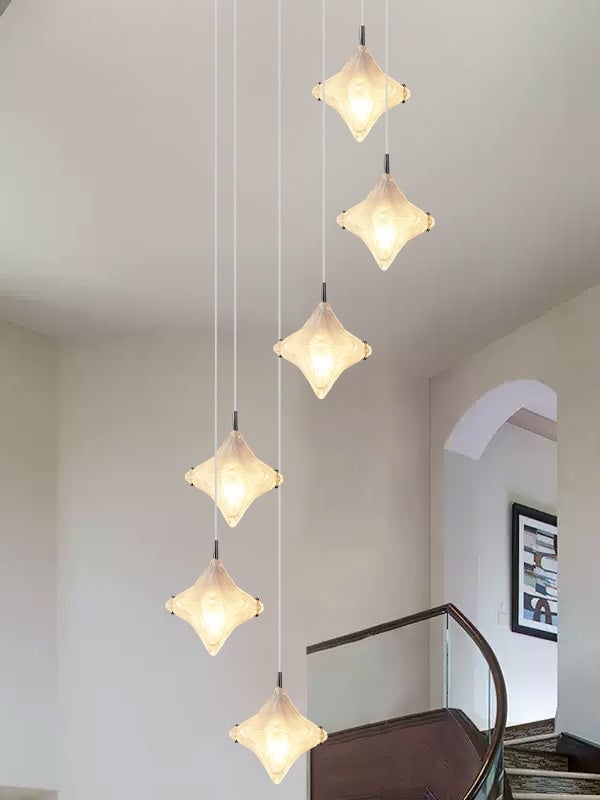 Art Deco Star Staircase Pendant Light -Frosted Glass Hanging Fixture-Astris Altair
