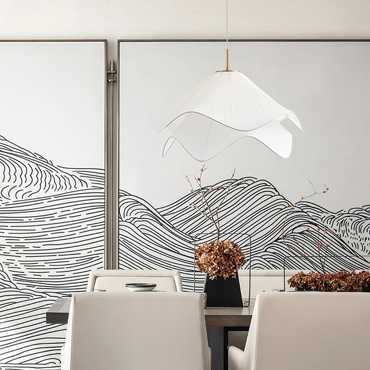 Ethereal Pleated Fabric Bloom Pendant Lamp - French Floral Design Fixture