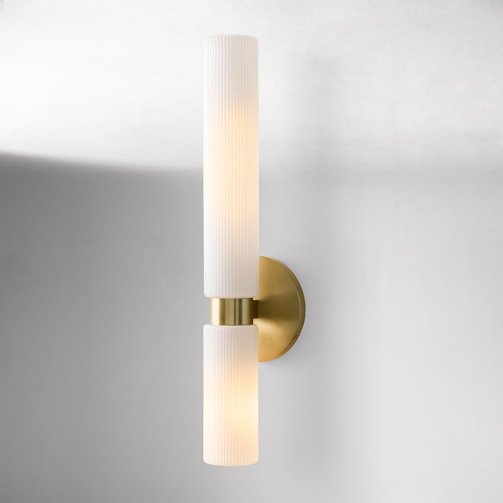 Rivora Fluted Glass Double Short Sconce - Indoor Outdoor Wall Light Elegance
