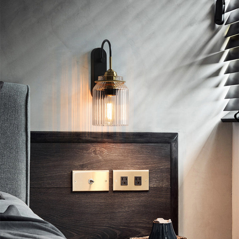 Farmhouse Wall Sconce - Striped Glass and Brass Wall Light