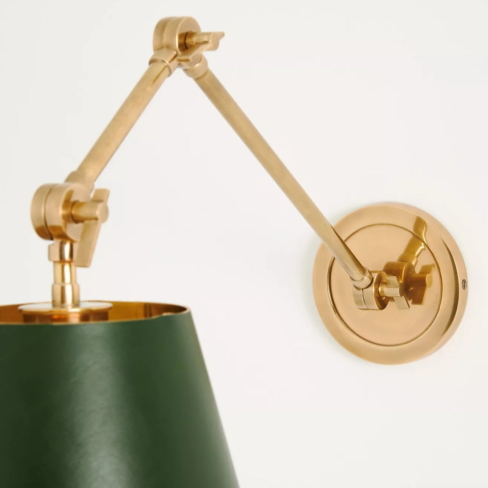 Foldray Leather Scalloped Sconce - Vintage Brass Light for Bedroom