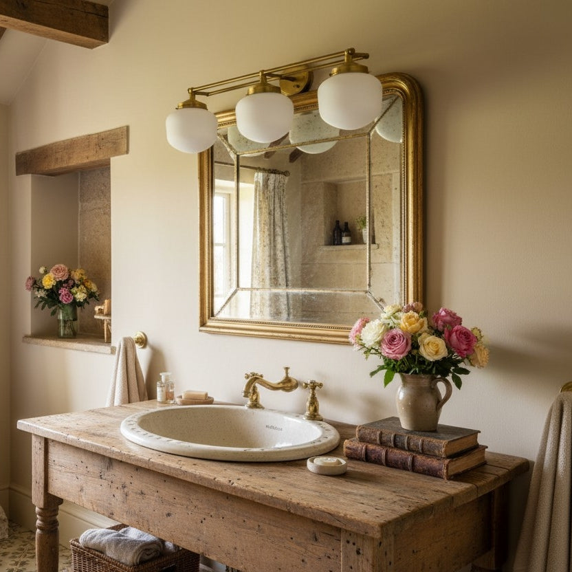 Opalume Glass Art Deco Vanity Light - Bathroom Wall Sconce with White Glass Shades