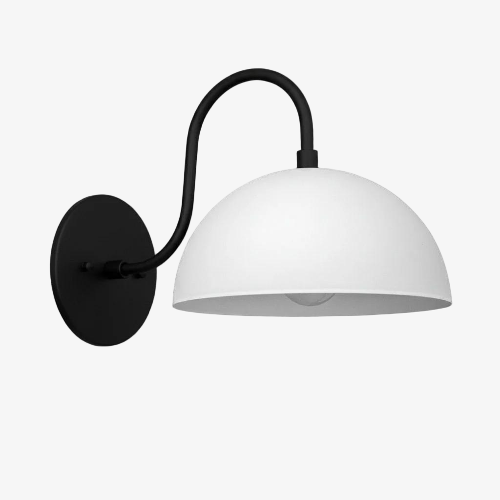 Curva Metal  Industrial Wall Sconce - Curved Brass Arm - Hammered Dome Light Fixture
