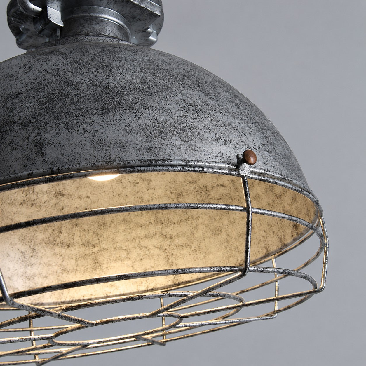 Weathered shade and protective cage detail