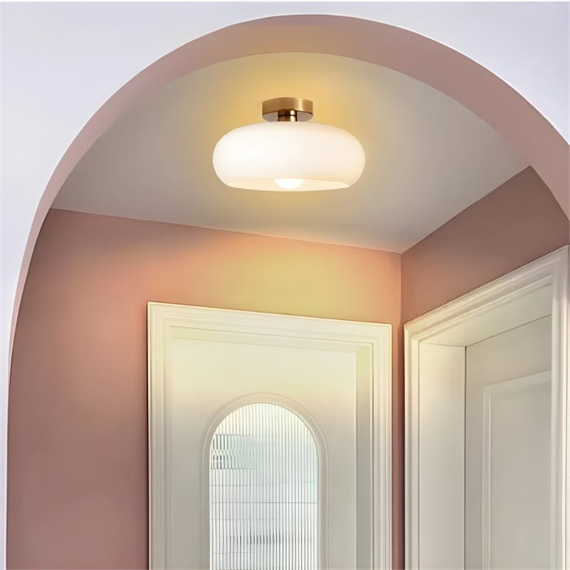 Glass Disc Ceiling Light – Vintage Brass Bauhaus Fixture for Hallway