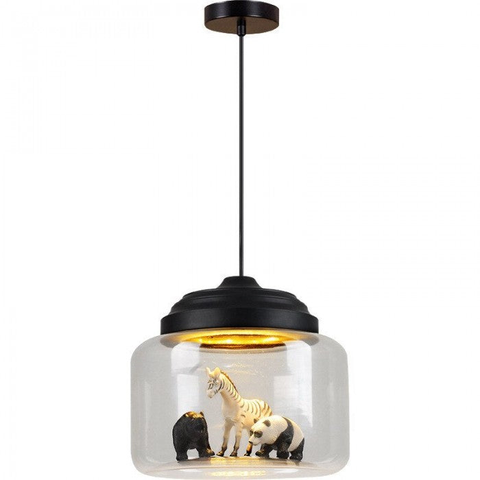 Glass Shade Zoo Pendant Light – Artistic Lamp for Playroom or Bedroom