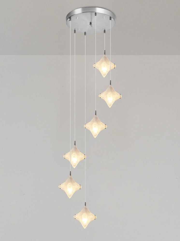 Art Deco Star Staircase Pendant Light -Frosted Glass Hanging Fixture-Astris Altair