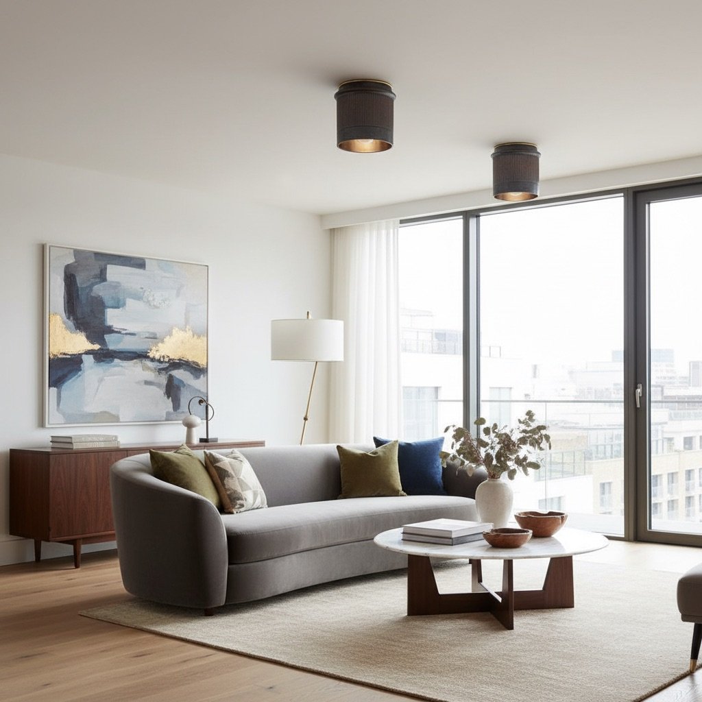 Vintage Industrial Ceiling Light - Black Metal Flush Mount