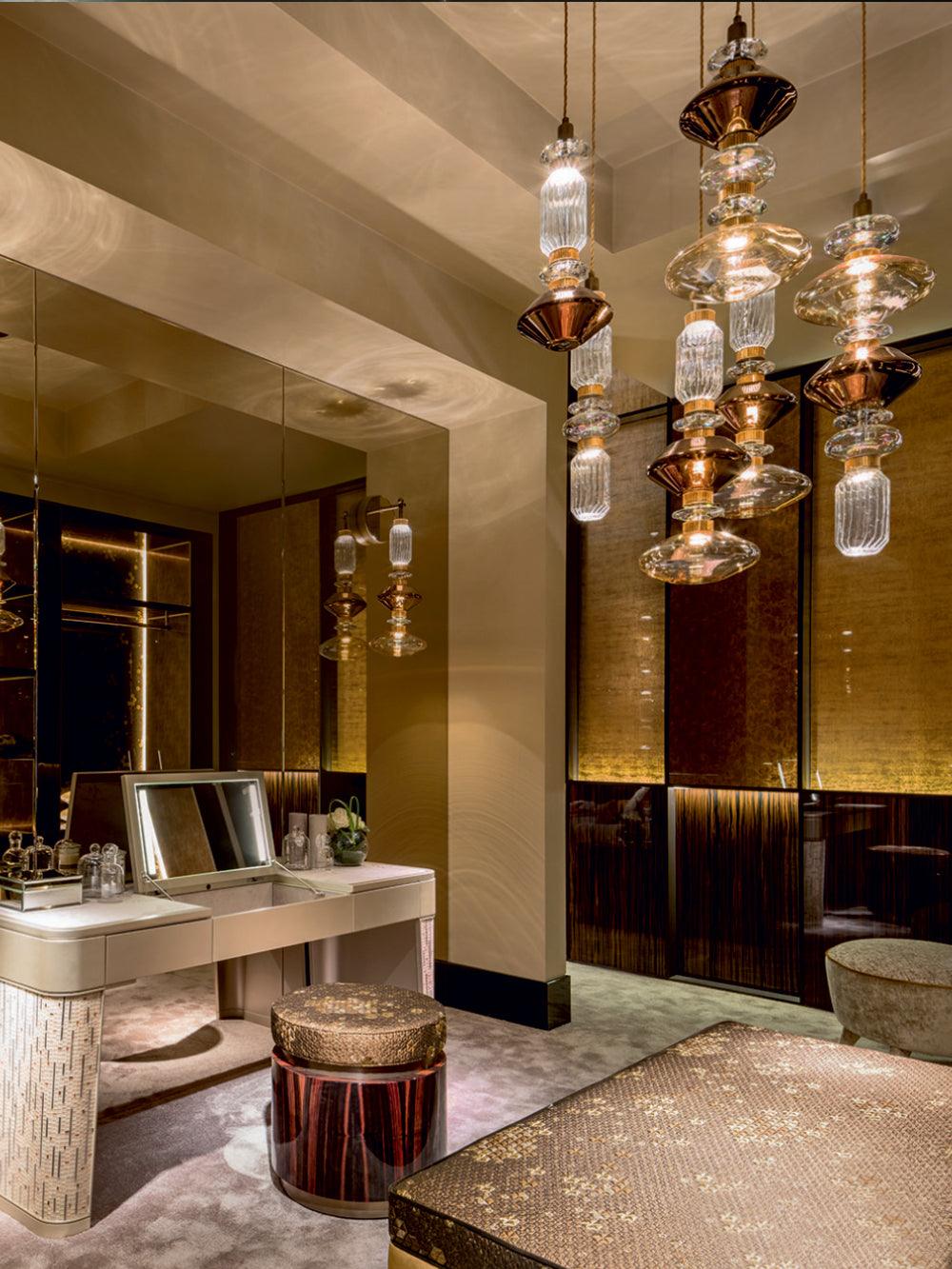 Sleek Hanging Light - Iron Metal Glass Gold Clear Hardwired Atmosphere