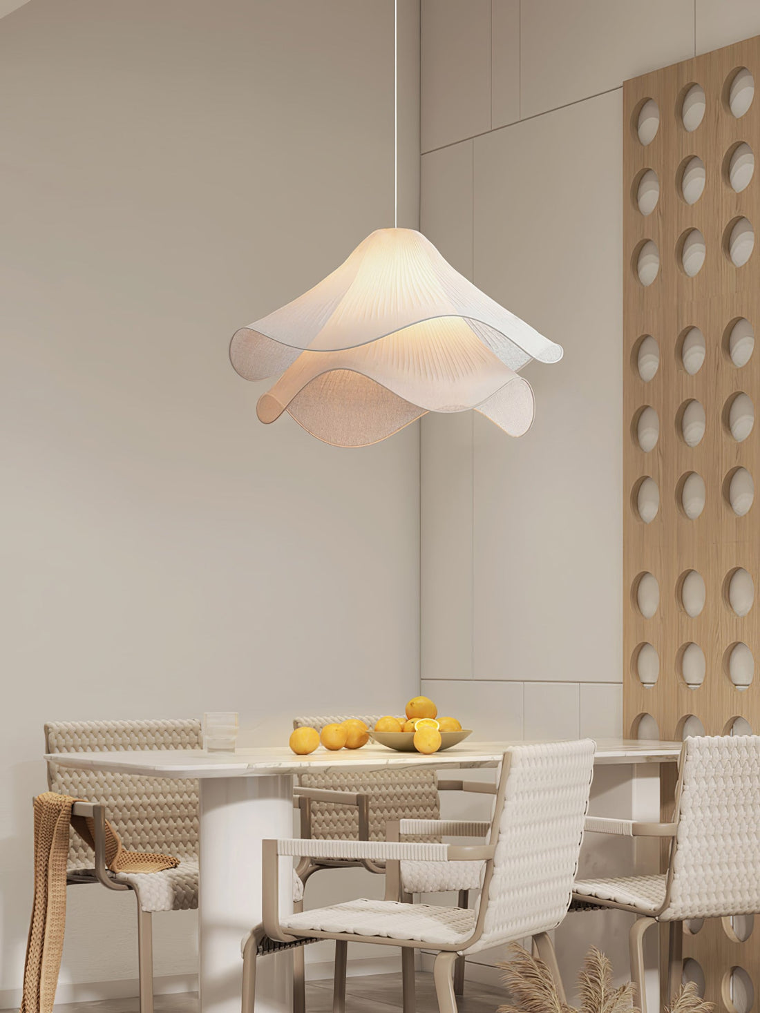 Ethereal Pleated Fabric Bloom Pendant Lamp - French Floral Design Fixture