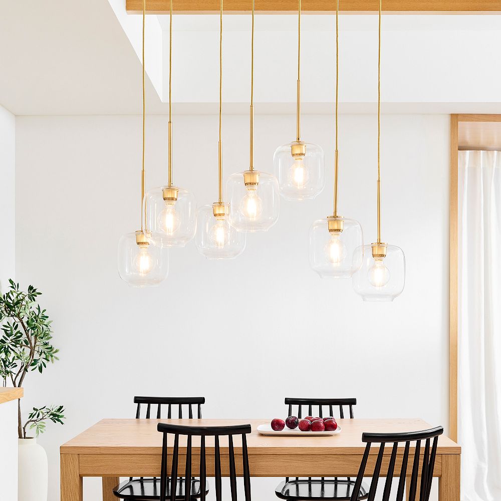 Lumivelle Sculptural 7-Light Chandelier – Adjustable Height Modern Glass Pendant